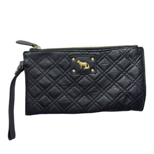 Emma Fox Womens Quilted Wristlet Clutch Wallet Black Gold Logo Designer Luxury